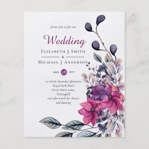BUDGET Fuchsia Purple Pink Wedding Invites Flyer