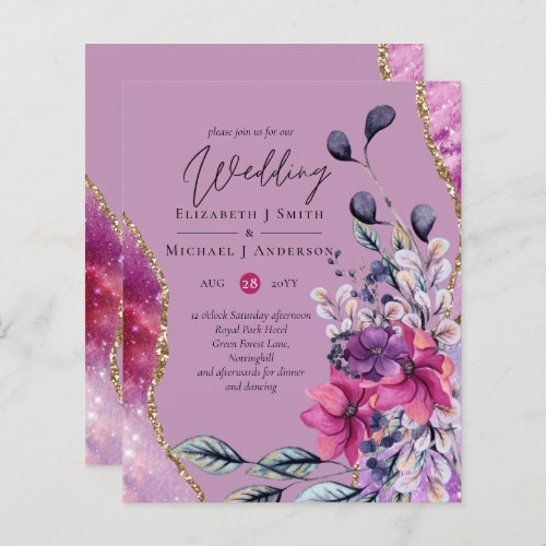 BUDGET Fuchsia Violet Purple Floral Wedding Invite