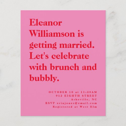 Budget Fun Bold Pink Red Bridal Brunch Invite