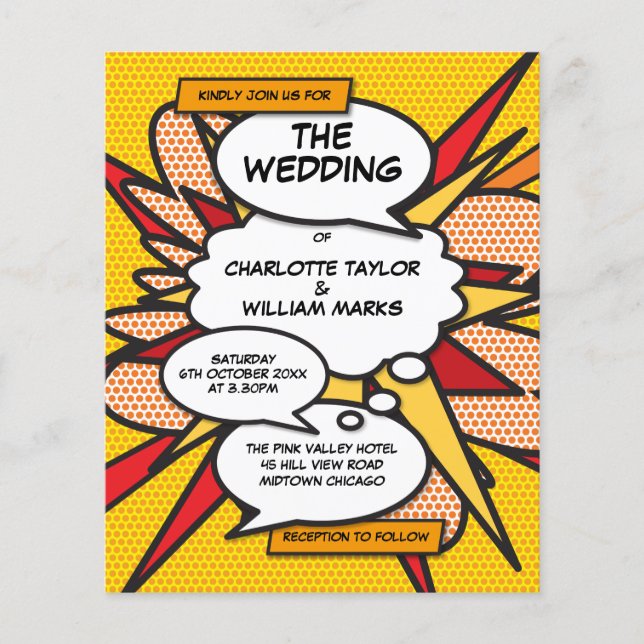Budget Fun Geometric Comic Book Wedding Invitation (Front)