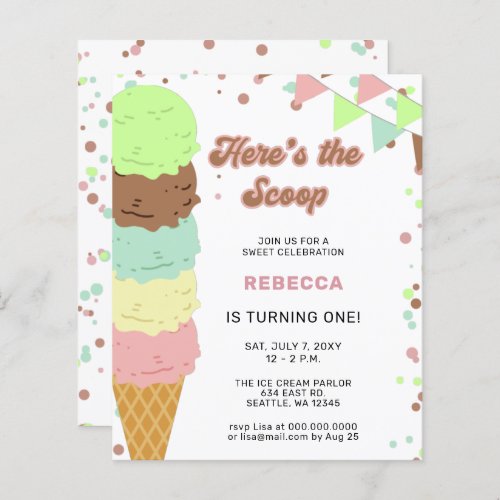 Budget Fun Ice cream party Birthday invitation