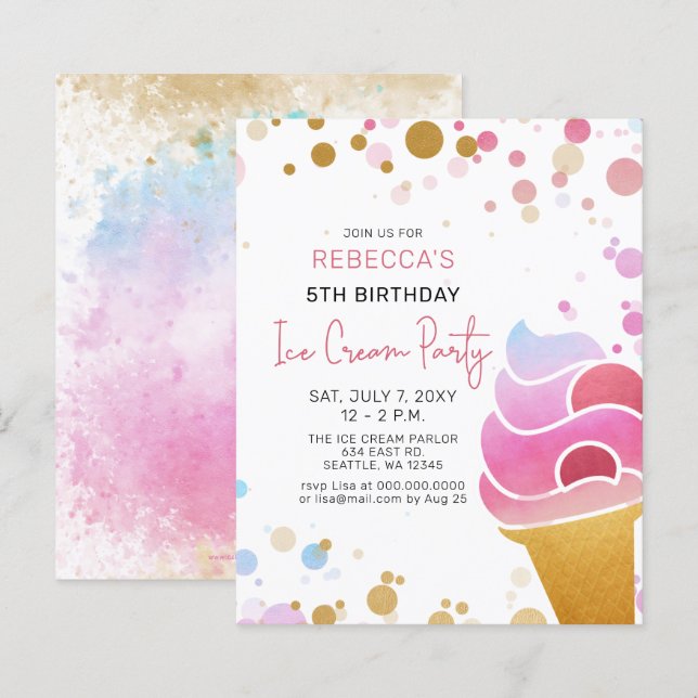 Budget Fun Ice cream party Birthday invitation (Front/Back)