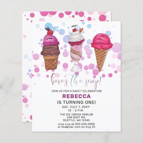 Budget Fun Ice cream party Birthday invitation