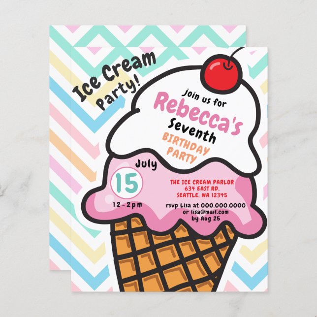 Budget Fun Ice cream party Birthday invitation (Front/Back)