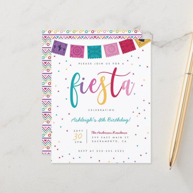 Budget Fun Mexican Script Fiesta Kids Birthday (Front/Back In Situ)