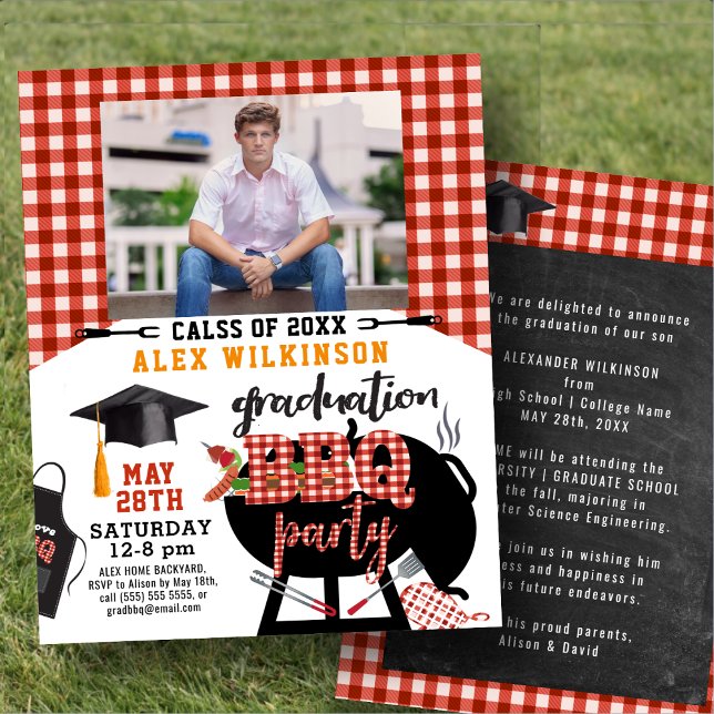 BUDGET Fun Red Graduation BBQ Party Invitation (Creator Uploaded)