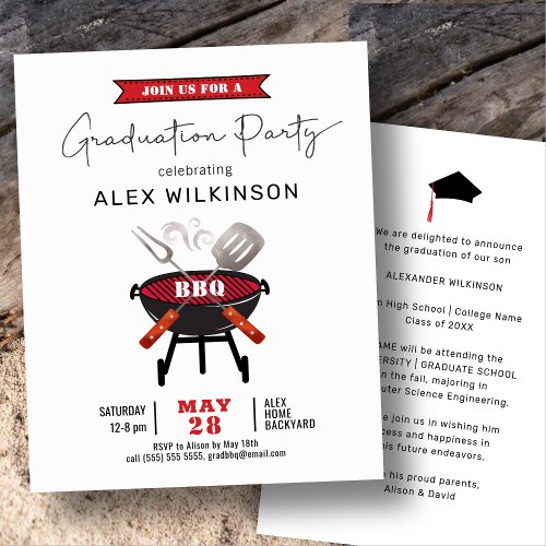 BUDGET Fun Red Script Graduation BBQ Invitation