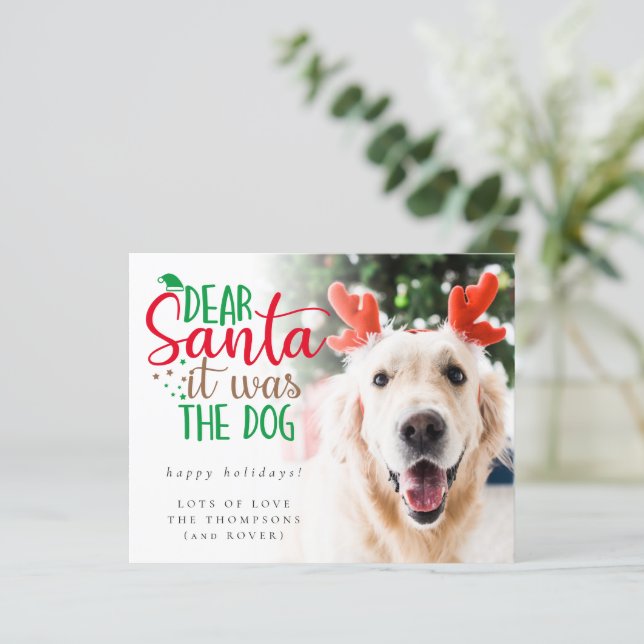 Budget Fun Santa It Was The Dog Photo Holiday Card (Standing Front)