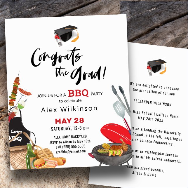 BUDGET Fun Script Graduation BBQ Party Invitation (Creator Uploaded)