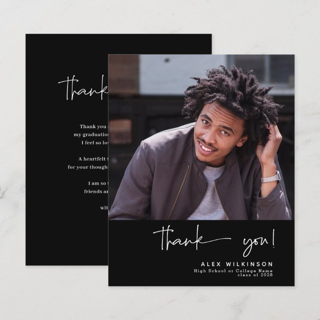 BUDGET Fun Script Minimalist Photo Thank You Card (Front/Back)