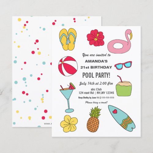 Budget Fun Summer Pool Party Birthday Invitation
