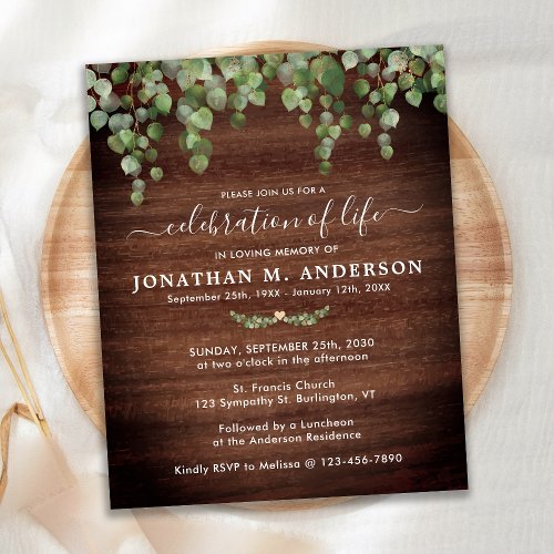 Budget Funeral Greenery Celebration Of Life Invite