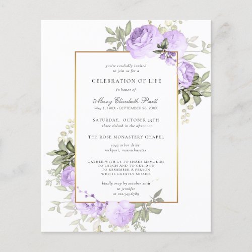 Budget Funeral Invitation Purple Floral