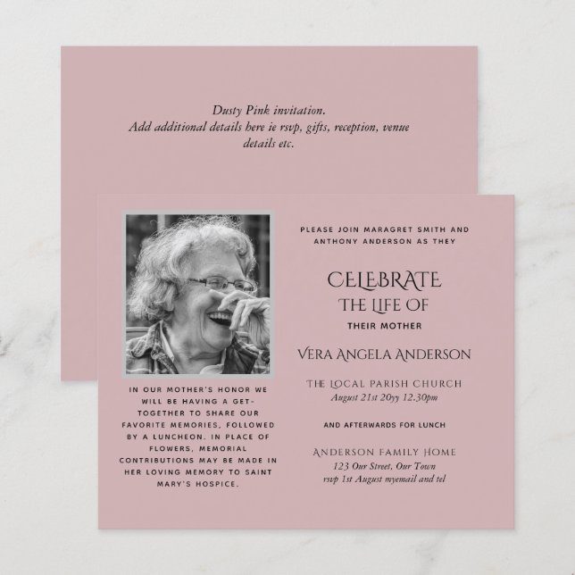 BUDGET Funeral Memorial INVITE Celebration of Life (Front/Back)