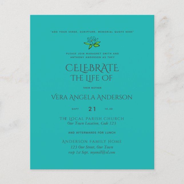 BUDGET Funeral Memorial INVITE Celebration of Life (Front)