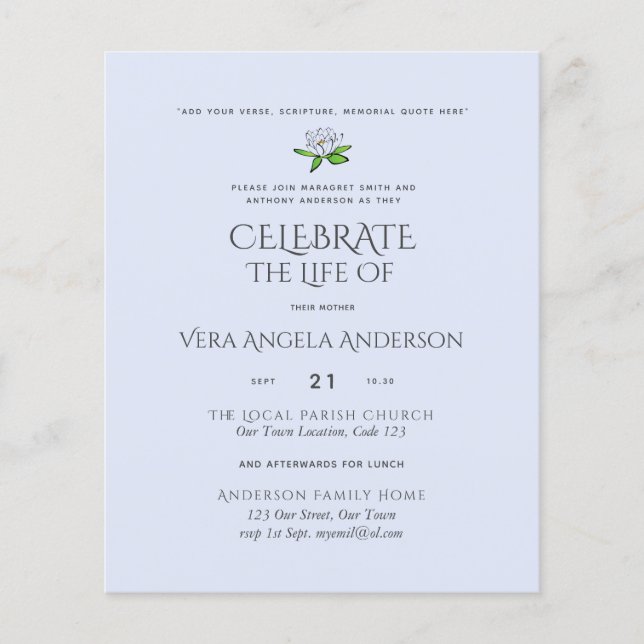 BUDGET Funeral Memorial INVITE Celebration of Life (Front)