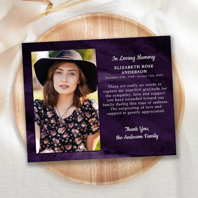 Budget Funeral Memorial Photo Thank You Purple (Creator Uploaded)