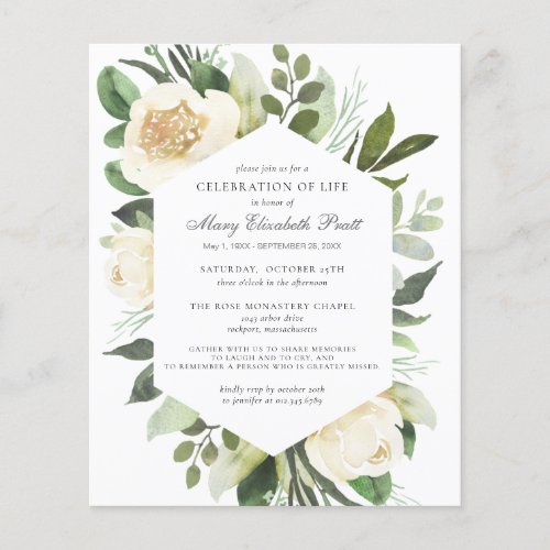 Budget Funeral Memorial White Floral Invitation