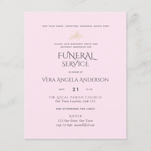 BUDGET Funeral Service Invite With Verse (Front)