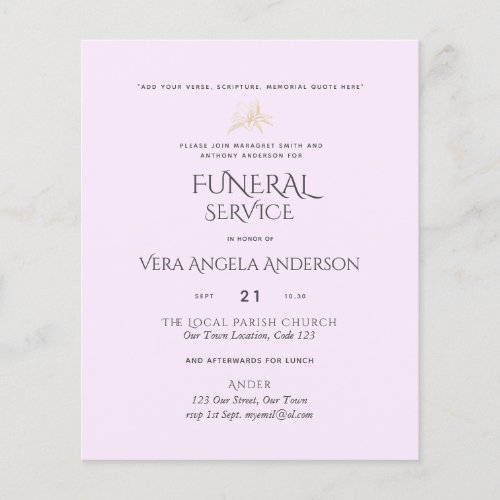 BUDGET Funeral Service Invite With Verse