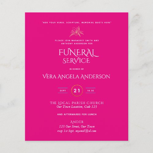 BUDGET Funeral Service Invite With Verse