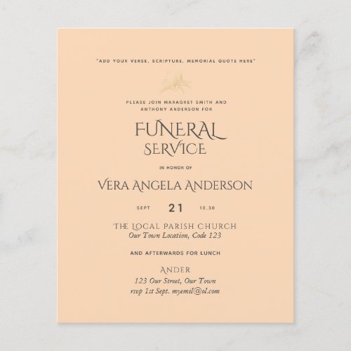 BUDGET Funeral Service Invite With Verse