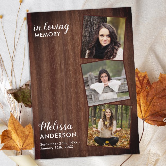 Budget Funeral Thank You 3 Photo Memorial Note Card (Creator Uploaded)