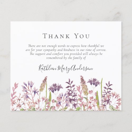 BUDGET Funeral Thank You Card  Wildflower Border