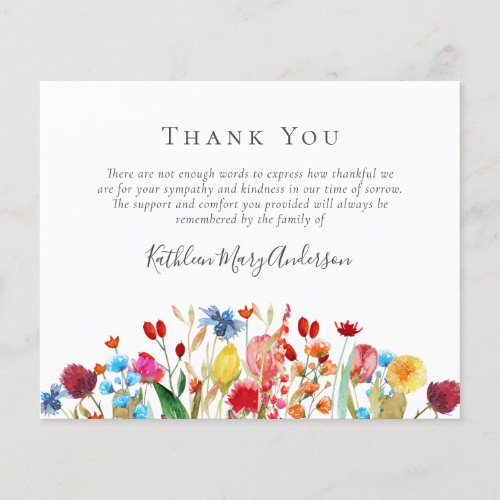 BUDGET Funeral Thank You Card  Wildflowers