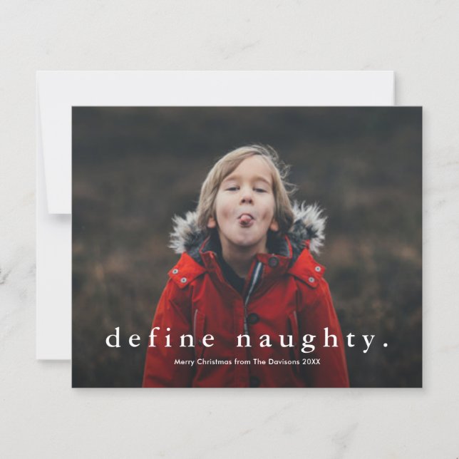 Budget Funny Naughty 3 Photo Christmas Card (Front)