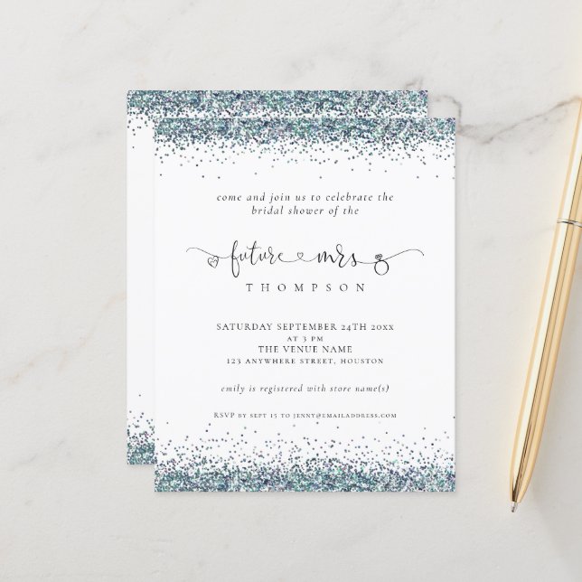 Budget Future Mrs Blue Glitter Bridal Shower (Front/Back In Situ)