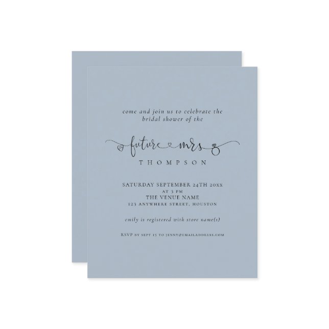 Budget Future Mrs Bridal Dusty Blue Shower Invite (Front/Back In Situ)