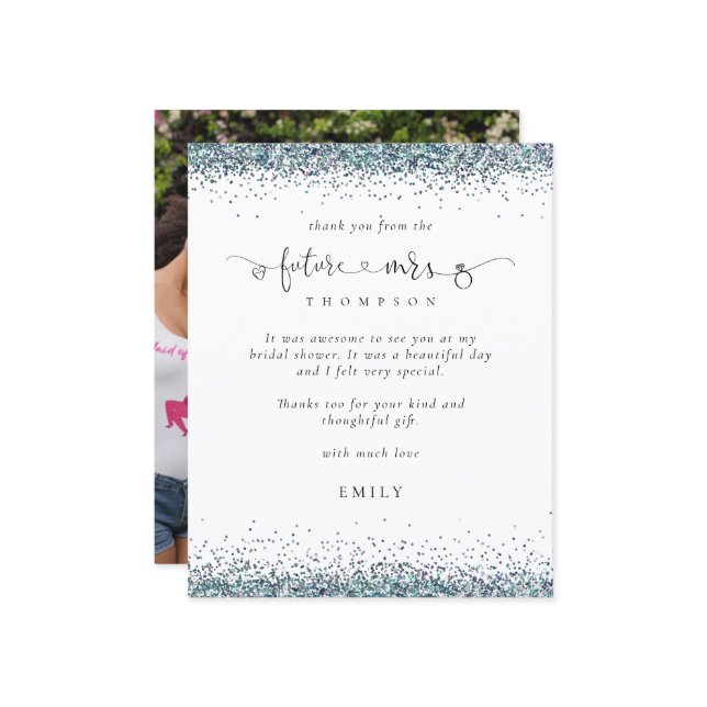 Budget Future Mrs Photo Blue Glitter Thank You (Front/Back In Situ)