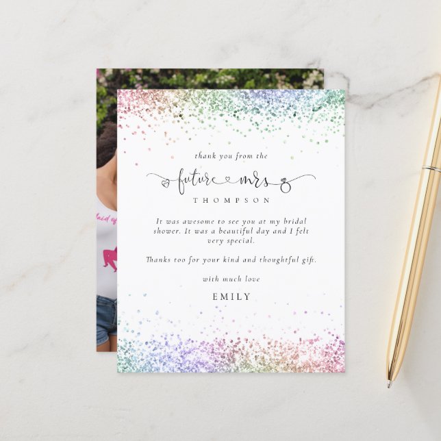 Budget Future Mrs Photo Colorful Glitter Thank You (Front/Back In Situ)