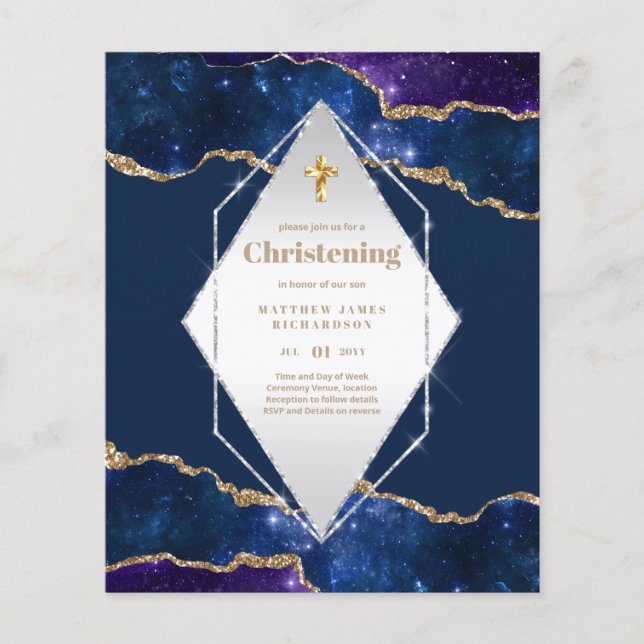 BUDGET Galaxy CHRISTENING Invites Baptism Bautizo (Front)