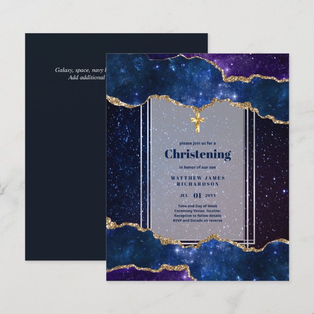 BUDGET Galaxy CHRISTENING Invites Baptism Bautizo (Front/Back)