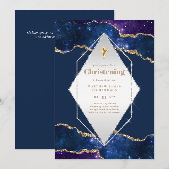BUDGET Galaxy CHRISTENING Invites Baptism Bautizo (Front/Back)