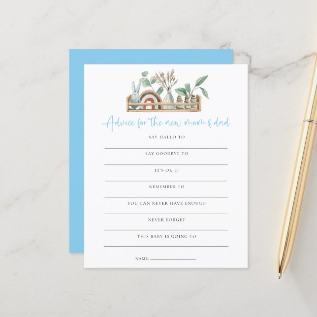 Budget Game Advice New Mom Dad Blue Baby Shower (Front/Back In Situ)