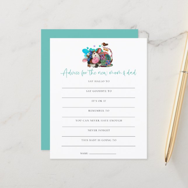 Budget Game Advice New Mom Dad Cow Baby Shower (Front/Back In Situ)