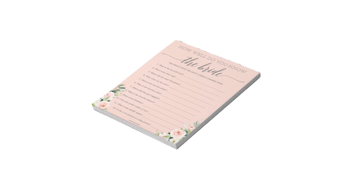 Budget Game How Well Do You Know The Bride Notepad | Zazzle