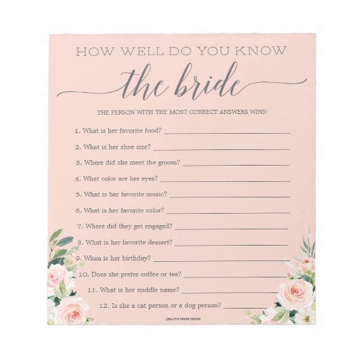 Budget Game How Well Do You Know The Bride Notepad | Zazzle