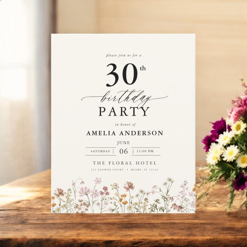 Budget Garden Floral 30th Birthday Invitation