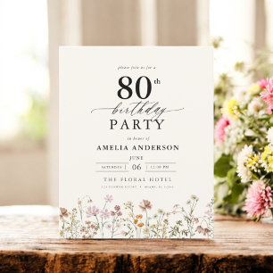 Budget Garden Floral 80th Birthday Invitation Flyer