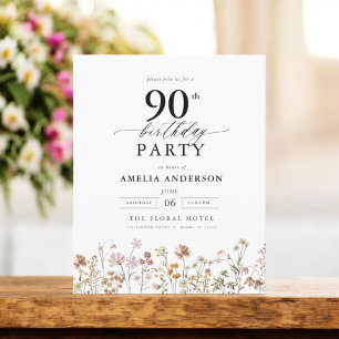 Budget Garden Floral 90th Birthday Invitation