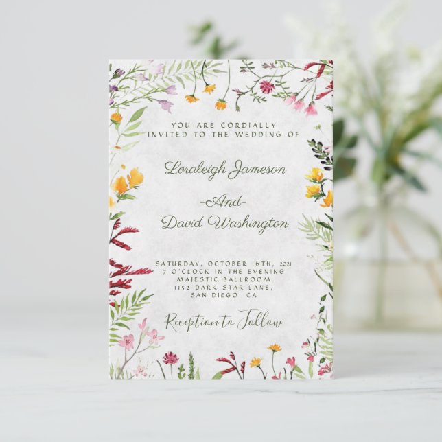 Budget Garden floral wedding invitation (Standing Front)