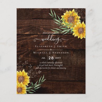 BUDGET Garden Sunflowers Rustic Wood Wedding Flyer