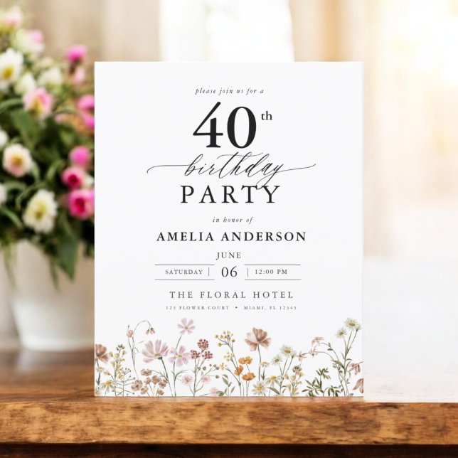 Budget Garden Wildflower 40th Birthday Invitation (Creator Uploaded)
