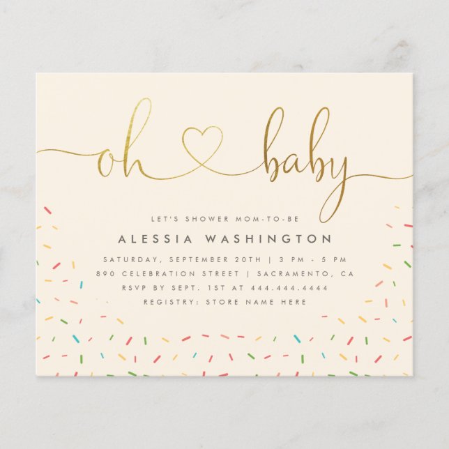 Budget Gender Neutral Gold Script Oh Baby Shower (Front)