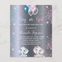 Budget gender reveal baby shower elephant silver