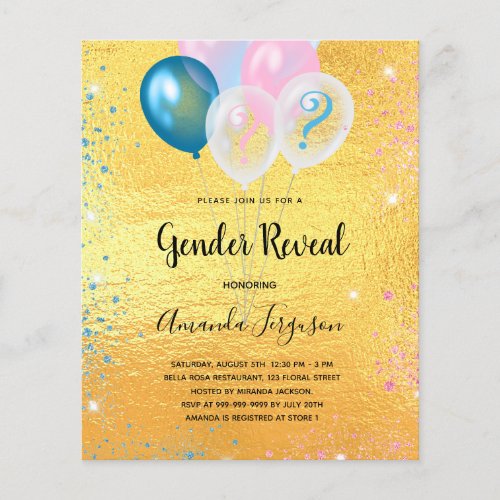 Budget gender reveal baby shower gold invitation